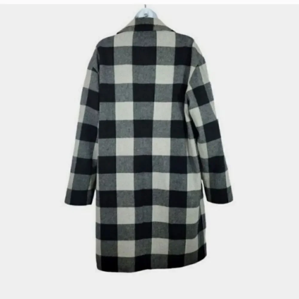 American Eagle Buffalo Plaid Trench Car Coat in Black/Gray Check Size Large